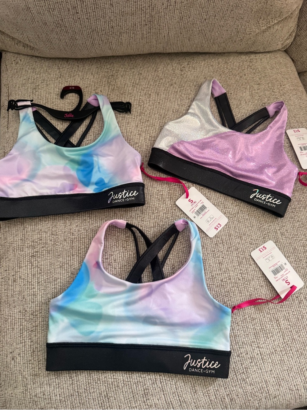 Justice Pastel Tie-Dye & Lavender Shimmer Sports Bra Set